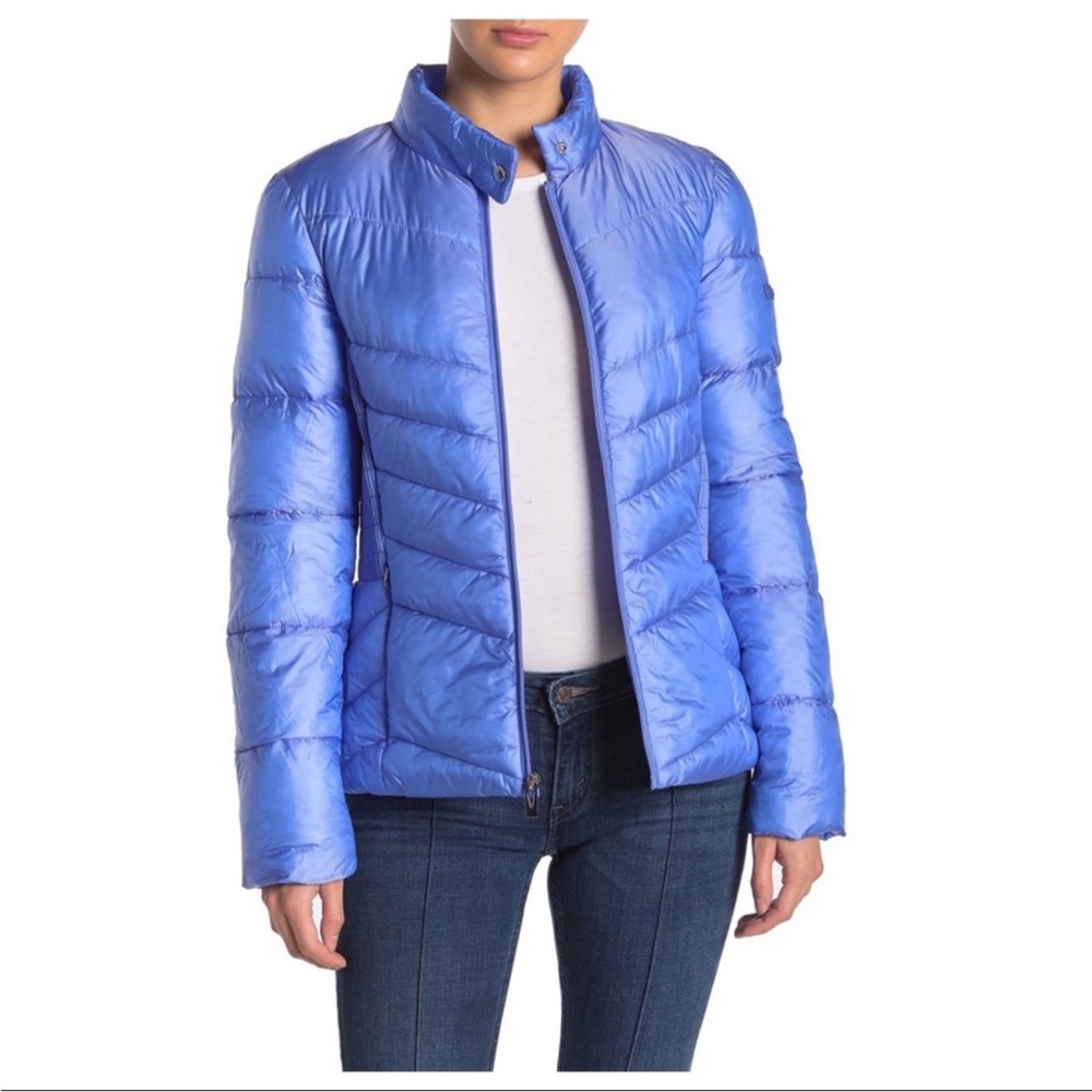 New Via Spiga Puffer Coat Packable Blue Zip Size XS